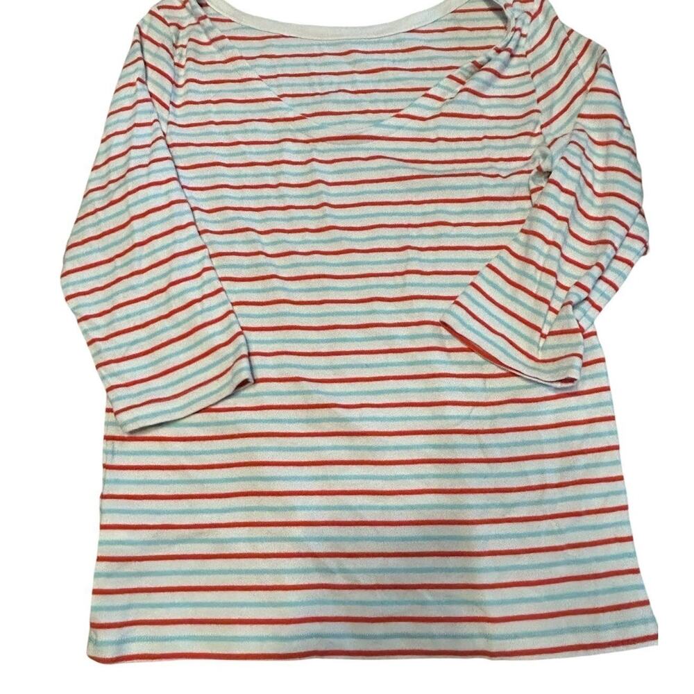 Gap The Modern Tee Womens Large Red Blue Striped V-Neck 3/4 Sleeve Knit Top
